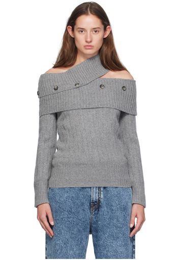 Rokh Gray Off Shoulder Multi Button Knit Sweater