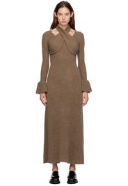 Rokh Brown Cross Knitted Maxi Dress