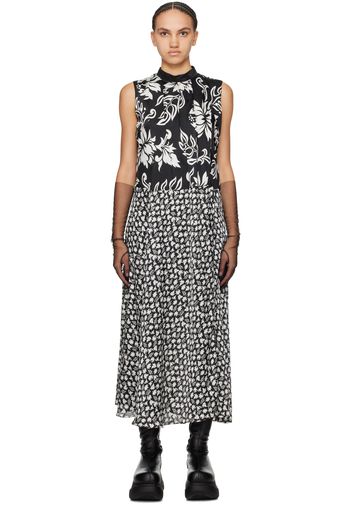 sacai Black Floral Print Maxi Dress