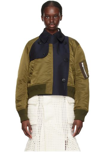 sacai Green & Navy Mock Double-Breasted Bomber Jacket