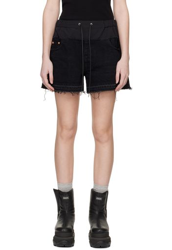 sacai Black Paneled Denim Shorts