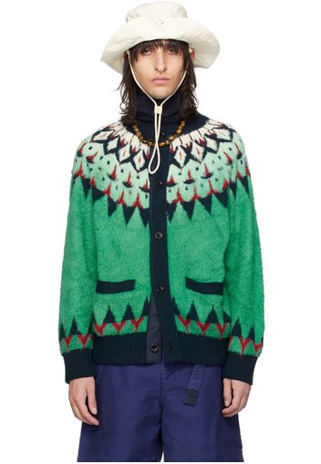 sacai Green Jacquard Cardigan