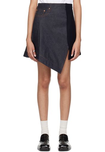 sacai Navy Wool Paneled Denim Miniskirt