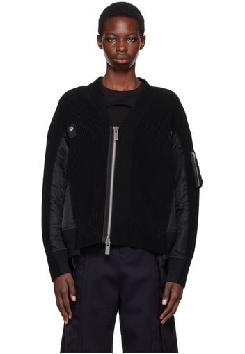 sacai Black Paneled Cardigan