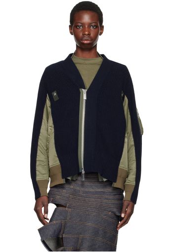 sacai Navy & Khaki Paneled Cardigan