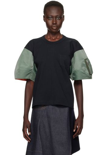 sacai Navy & Khaki Nylon Twill x Cotton Jersey T-shirt