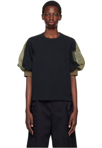 sacai Navy & Khaki Paneled T-Shirt