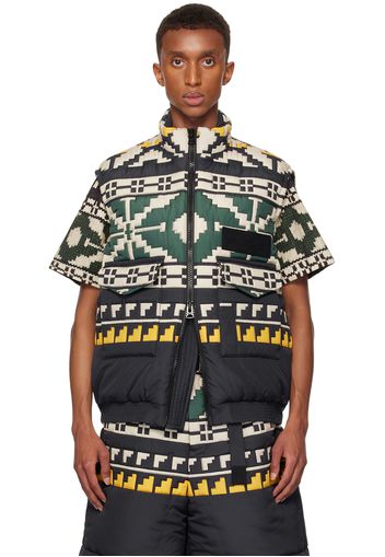 sacai Black & Green Knit Pattern Quilted Vest