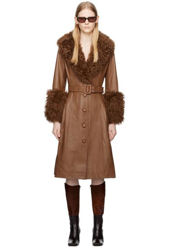 Saks Potts Brown Foxy Shearling Coat