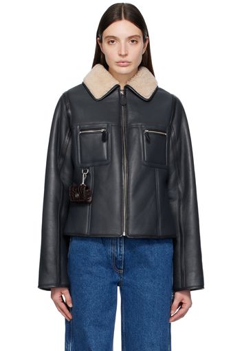 Saks Potts Navy Pablo Leather Jacket