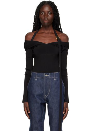 Salvatore Ferragamo Black V-Neck Bodysuit