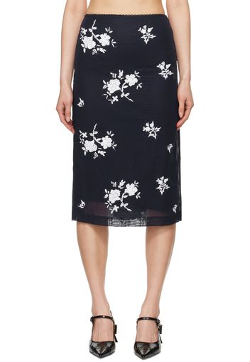 SHUSHU/TONG Navy Embroidered Midi Skirt