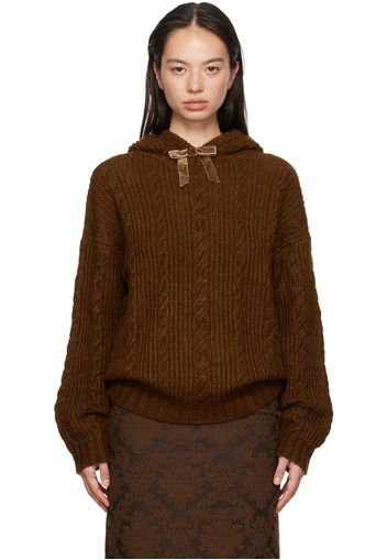 SHUSHU/TONG Brown Cable-Knit Hoodie