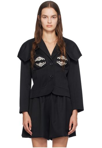 Simone Rocha Black Embroidered Bust Fitted Cap Blazer