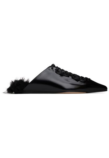 Simone Rocha Black Pointed-Toe Faux-Fur Slippers