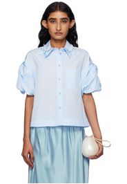 Simone Rocha Blue Cropped Puff Bow Sleeve Shirt