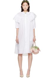 Simone Rocha White Puff Sleeve Ruffle Frill Trim Shirt Midi Dress
