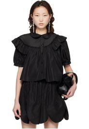Simone Rocha Black Cropped Puff Sleeve Ruffle Frill Shirt