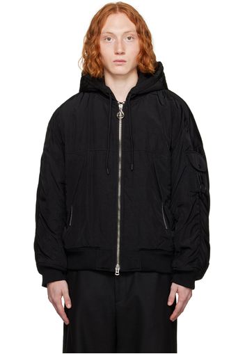 Solid Homme Black Hooded Bomber Jacket