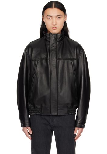 Solid Homme Black Hooded Leather Jacket