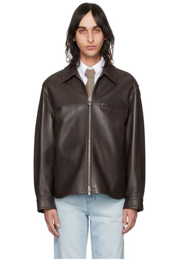 Solid Homme Brown Zip Leather Jacket