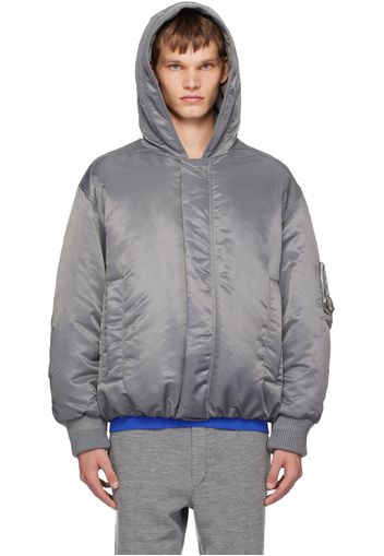 Solid Homme Gray Hooded Bomber Jacket