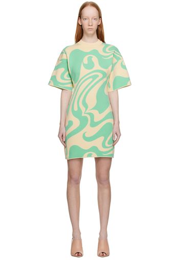 Sportmax Green & Beige Ornati Mini Dress