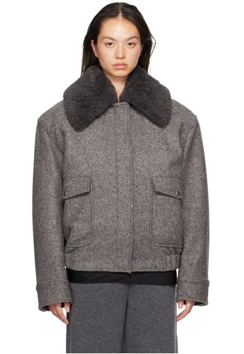 Stella McCartney Gray Teddy Wool Trimmed Zipped Jacket