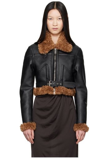 Stella McCartney Black Plush Teddy Faux-Leather Biker Jacket