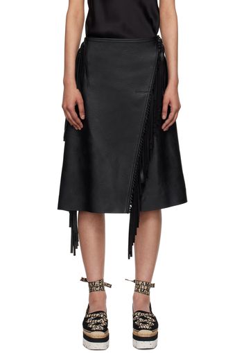 Stella McCartney Black Fringe Faux-Leather Midi Skirt