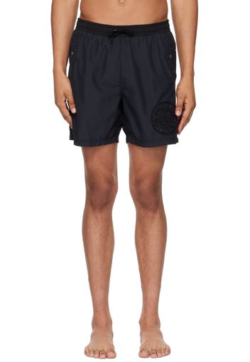 Stone Island Black Embroidered-Logo Swim Shorts