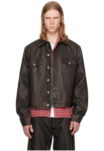 Sunflower Brown Distressed Faux-Leather Jacket