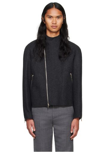 System Gray Double Faced Wool Biker Jacket