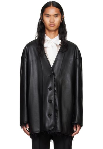 System Black Faux-Leather & Faux-Fur Reversible Jacket