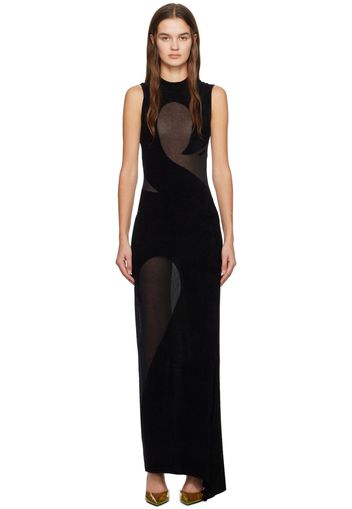 The Attico Black Flocked Maxi Dress