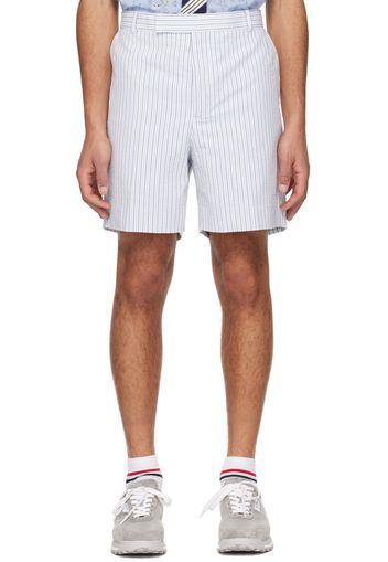 Thom Browne White & Blue Striped Shorts