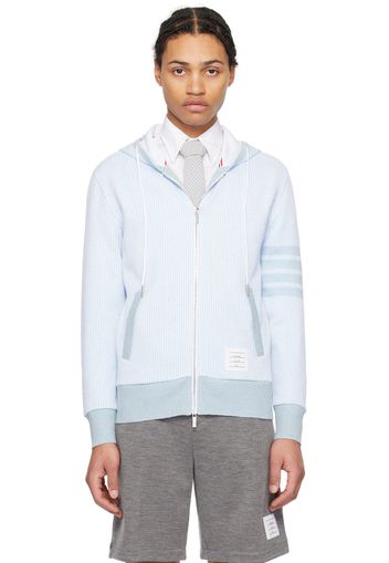 Thom Browne White & Blue 4-Bar Hoodie