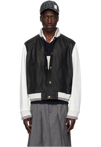 Thom Browne Black & White Press-Stud Leather Jacket