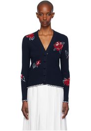 Thom Browne Navy Wool Brushed Rose Cardigan