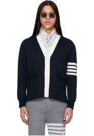Thom Browne Navy Crest Intarsia Jacquard 4-Bar Rugby Fit Cardigan