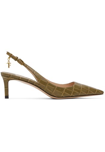 TOM FORD Khaki 55mm Stamped Croc Slingback Heels