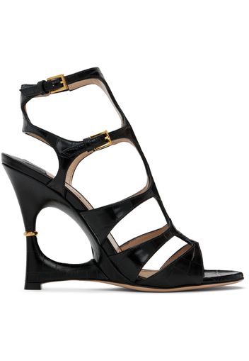 TOM FORD Black Shiny Stamped Crocodile Heeled Sandals