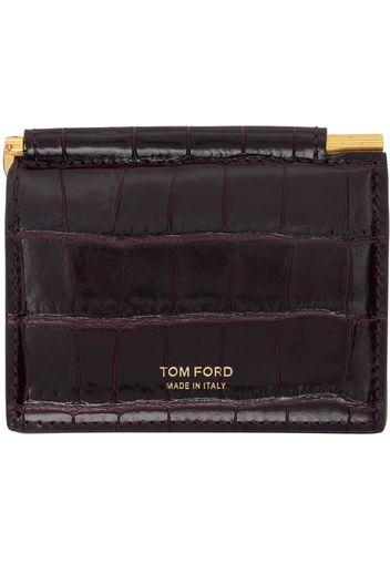 TOM FORD Burgundy Shiny Croc Folding Money Clip Card Holder