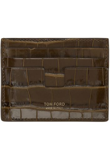 TOM FORD Khaki Shiny Croc T Line Card Holder