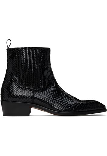 TOM FORD Black Stamped Python Kenneth Chelsea Boots