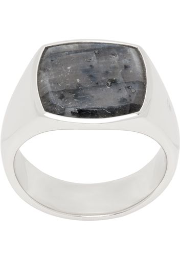 Tom Wood Silver Cushion Larvikite Ring