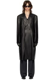 Tonywack Black Double-Breasted Leather Coat