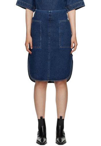 TOTEME Blue Curved Hem Denim Midi Skirt