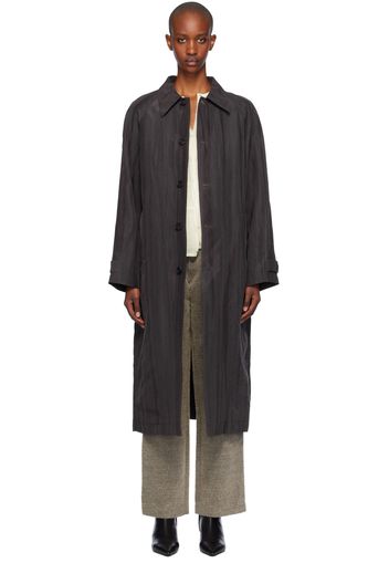 UMBER POSTPAST Brown Natural Dyed Striped Silk Long Coat