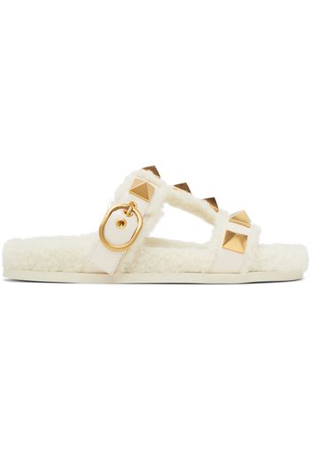 Valentino Garavani Shearling Roman Stud Slides